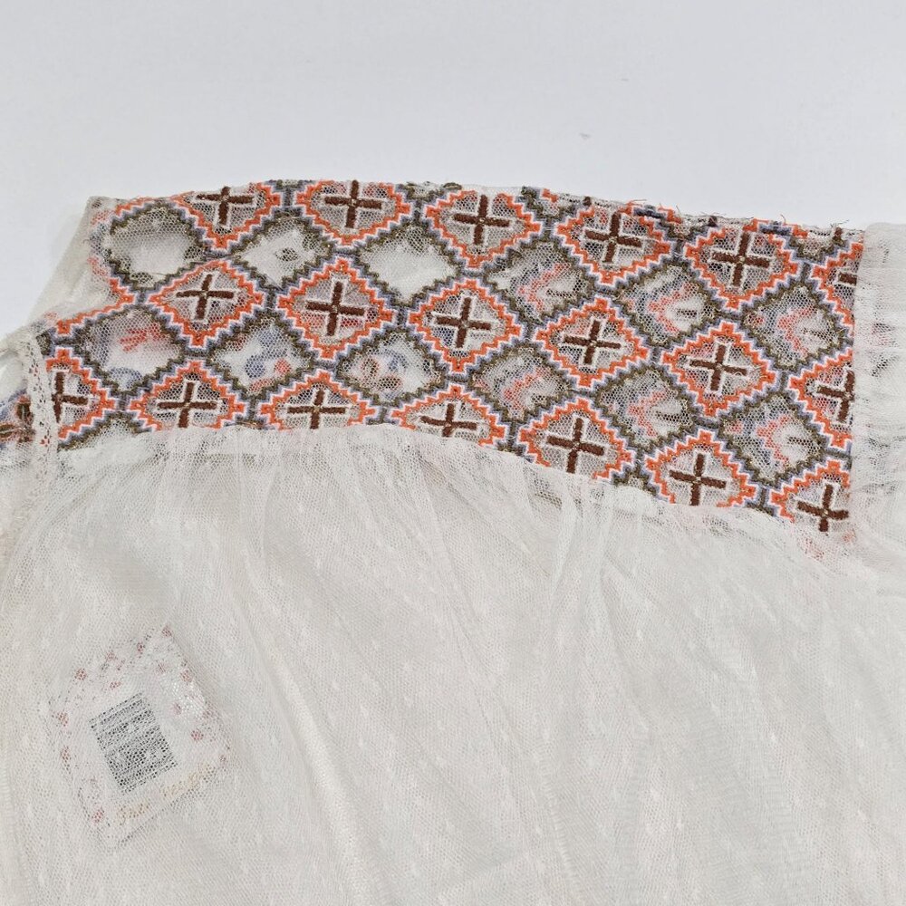 Free People ✦ Boho Tunic Top ✦ Ivory Combo Swiss Dot Embroidered Sheer XS NWT - Picture 5 of 13